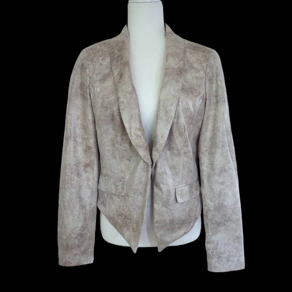 INC Snakeskin Print Sheen Cropped Dressy Blazer M Cream Tan Pattern - Picture 1 of 16